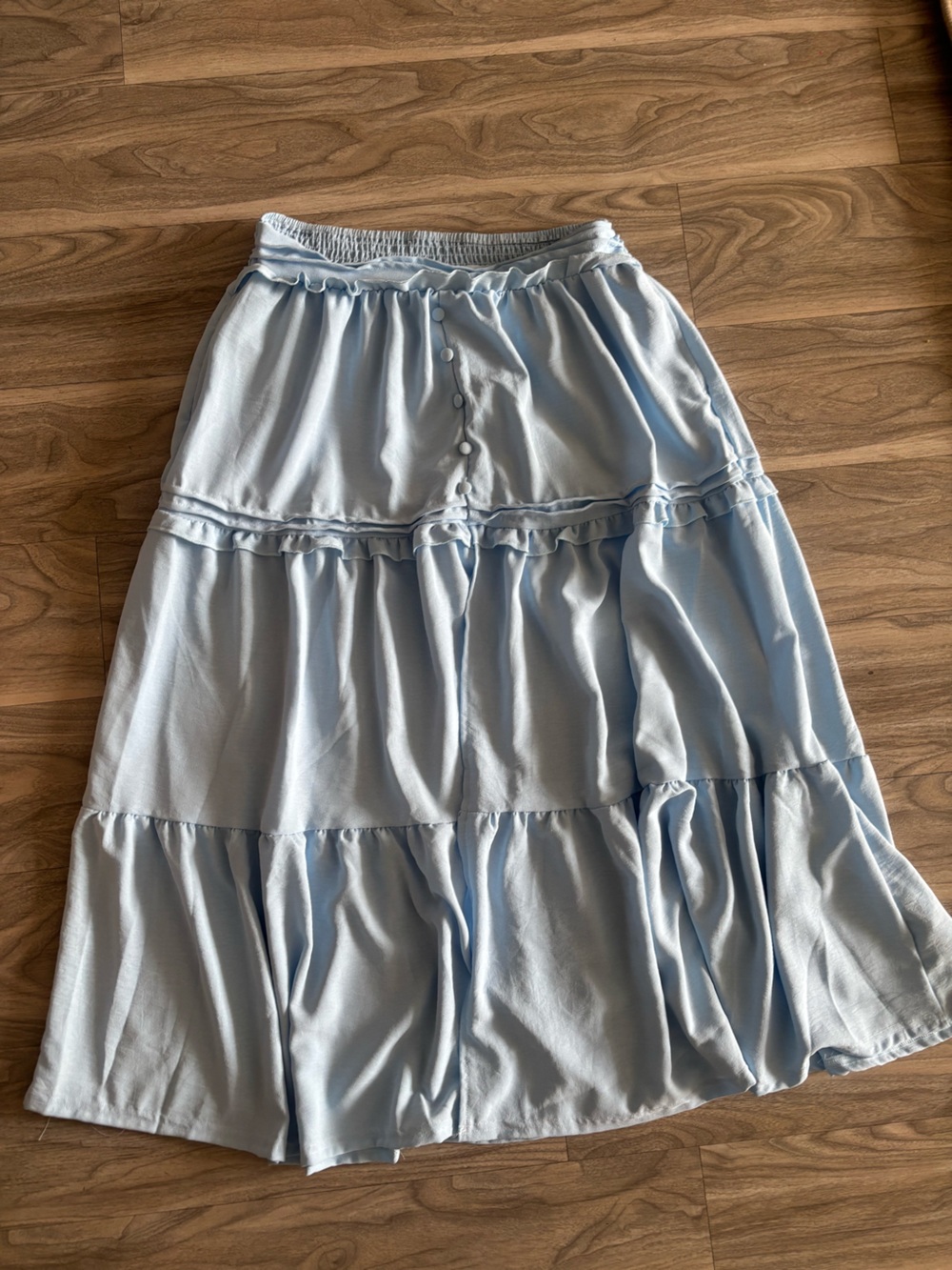 Light Blue Tiered Button-Front Maxi Skirt